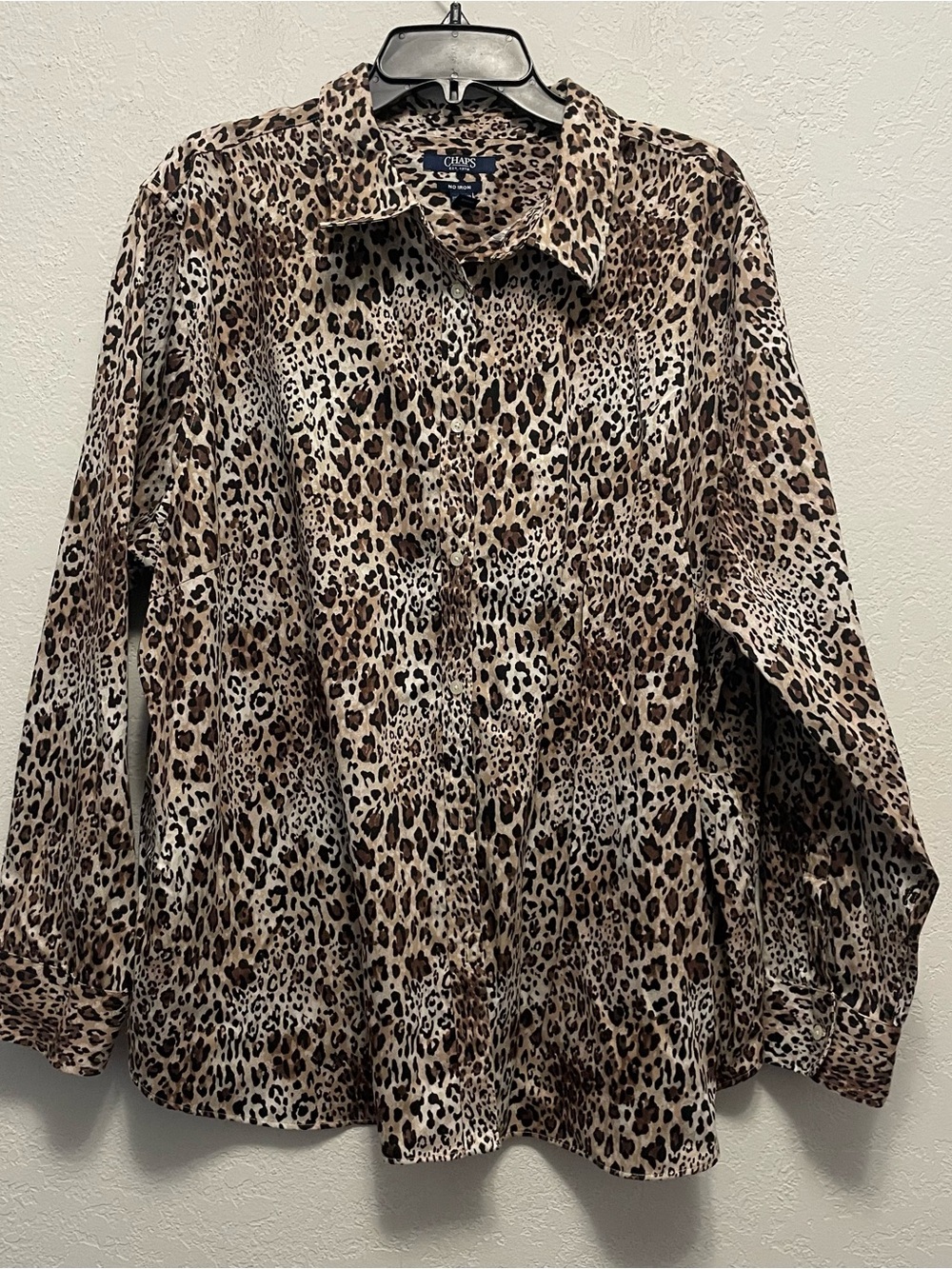 Chaps by Ralph Lauren Size 2X Cream Multi Animal Print No-Iron Shirt